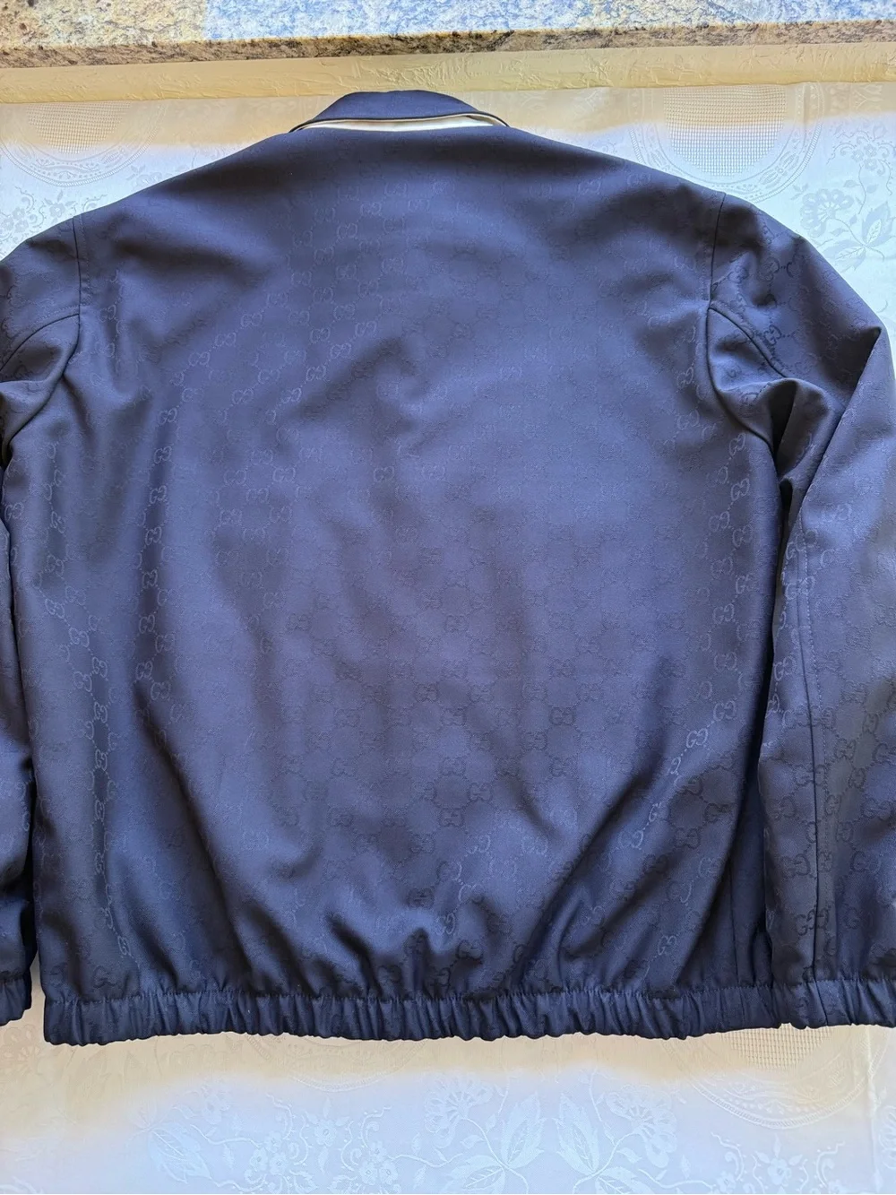 Gucci Reversible Navy Blue Jacquard Jacket Subtle Monogram Men’s Size 50X US-XL